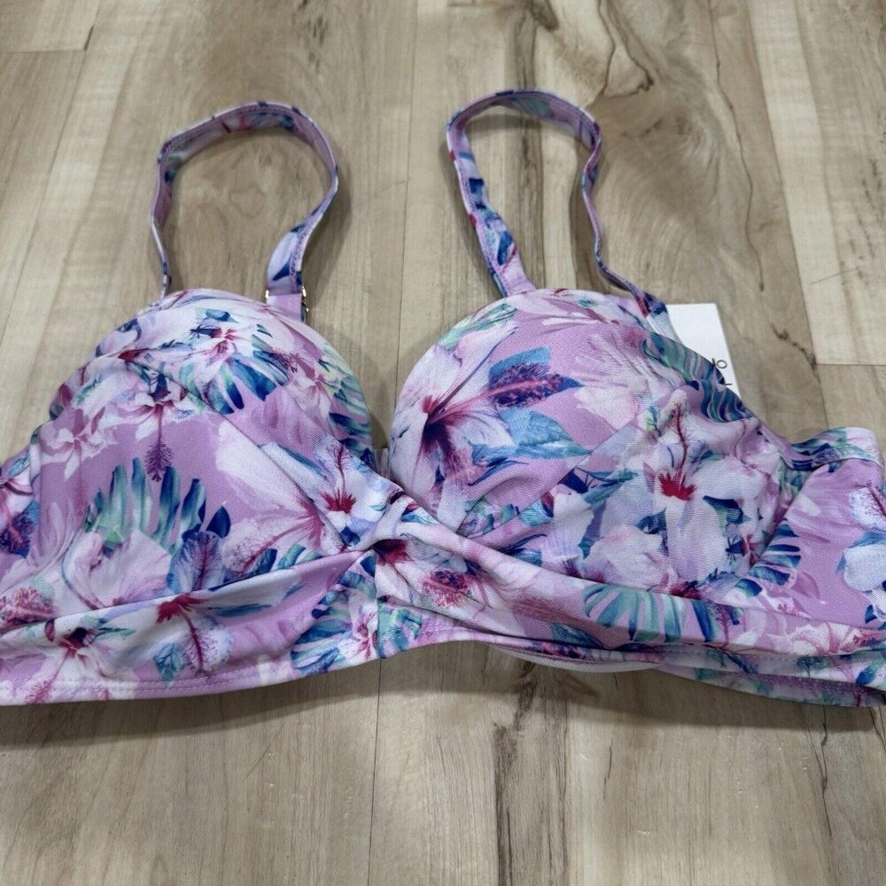 womens nicole miller Swim Top Bra Size Large L Cabana Hibiscus $98 Msrp - Picture 6 of 6